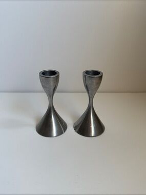 Vintage Umbra Candlestick Holders‎ Pair Silver 4.5” MCM